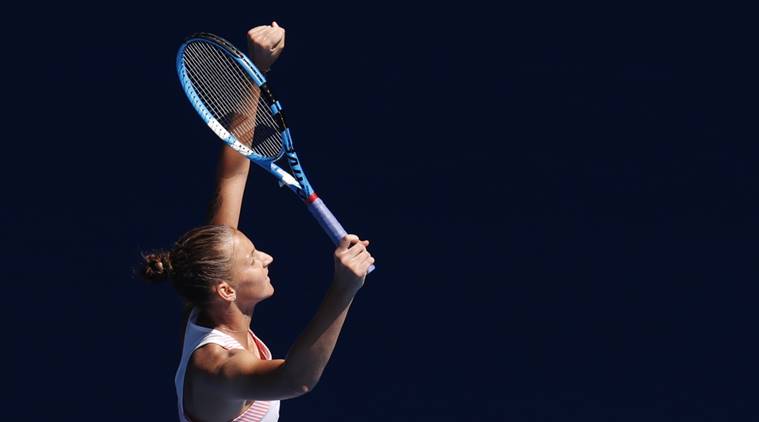 Czech Republic's Karolina Pliskova reacts after winning the match against Serena Williams of the U.S.