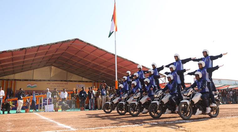 republic day, palanpur celebration, parade at palanpur, vijay rupani, gujarat cm, r-day parade, republic day parade, bike stunt on republic day, injured in bike stunt, republic day news, gujarat news, indian express