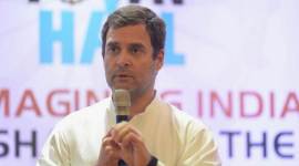 Congress chief Rahul Gandhi at the town hall session in Bhubaneswar on Friday. (Twitter/@INCIndia)