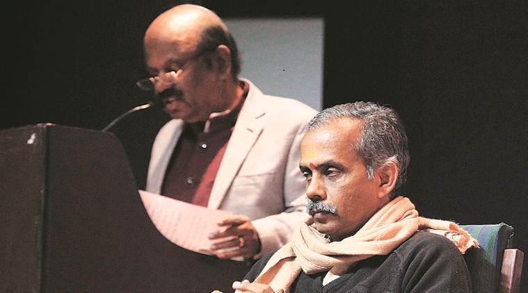 J Nandakumar (foreground) at the event on Saturday. (Express photo/Amit Mehra)