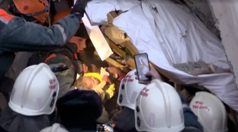 russia, russia blast, blast in russia, boy rescued, baby boy alive, baby boy under rubble, russia news, russia blast news, world news, indian express