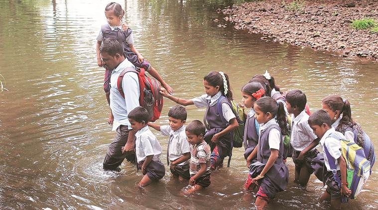 Children on their way to school in a village in Maharashtra. Express Archive photo, September 2018; for representation only.