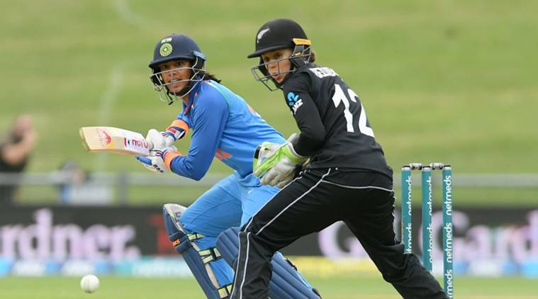 Smriti Mandhana in action in first ODI against New Zealand at Napier