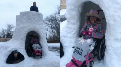 father builds snow fort, wheelchair abled snow fort, father builds igloo, wheelchair, disabled, viral story, trending news, good news stories, indian express, indian express news