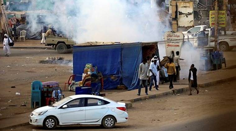 A tear gas canister was fired to disperse Sudanese demonstrators during anti-government demonstrations in the suburbs of Khartoum, Sudan. (Reuters)