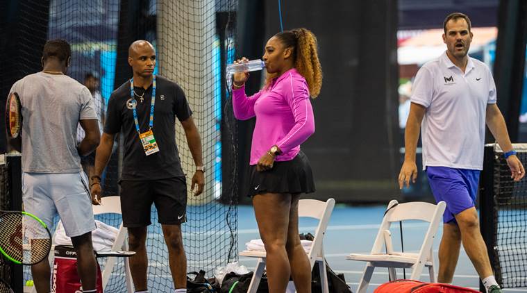 Serena Williams arrives for a practice session at the Australian Open in Melbourne.