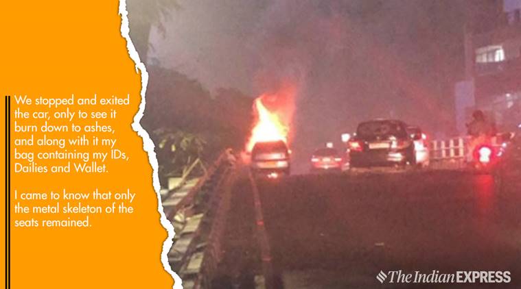 uber, uber cab in flames, commuter shares uber cab in flames, chennai, chennai uber, chennai uber in flames, uber cab goes up in flames, viral video, trending in india, trending, indian express, indian express news