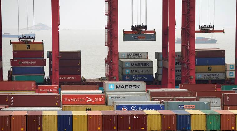 Containers are seen at the Yangshan Deep Water Port in Shanghai China. Latest China trade data showed exports had fallen while imports had contracted