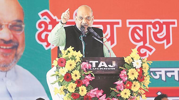 amit shah purvanchal rally, amit shah lucknow, amit shah uttar pradesh rally, amit shah bsp sp lucknow rally, indian express news