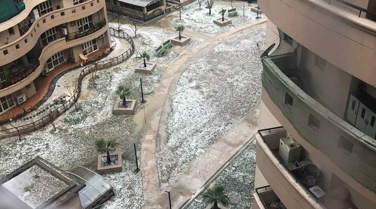 noida hailstorm, delhi ncr weather, hailstorm delhi ncr, hailstorm in noida, noida rain, delhi hailstorm, delhi weather, noida weather, weather updates, latest weather updates, hailstorm pics, indian express