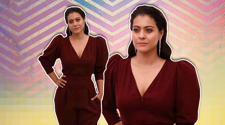 Image result for Kajol in this maroon Jumpsuit Styled by Aastha Sharma