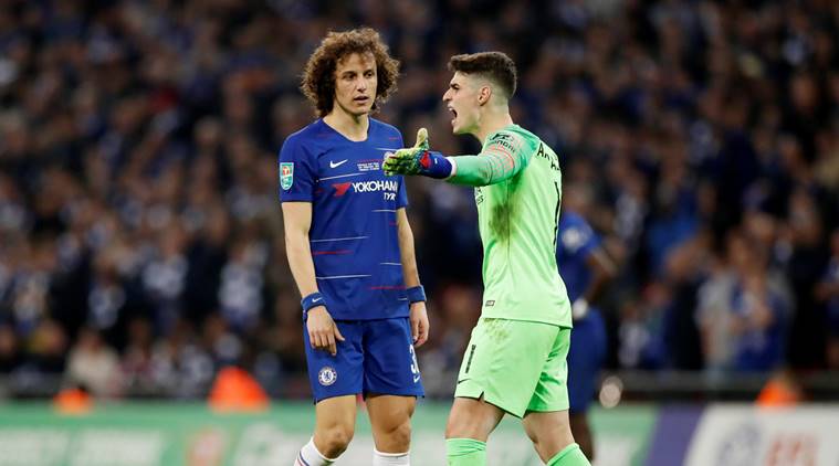 Chelsea's Kepa Arrizabalaga protests after he is called to be substituted