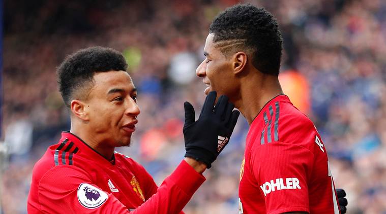 Marcus Rashford celebrates with Jesse Lingard