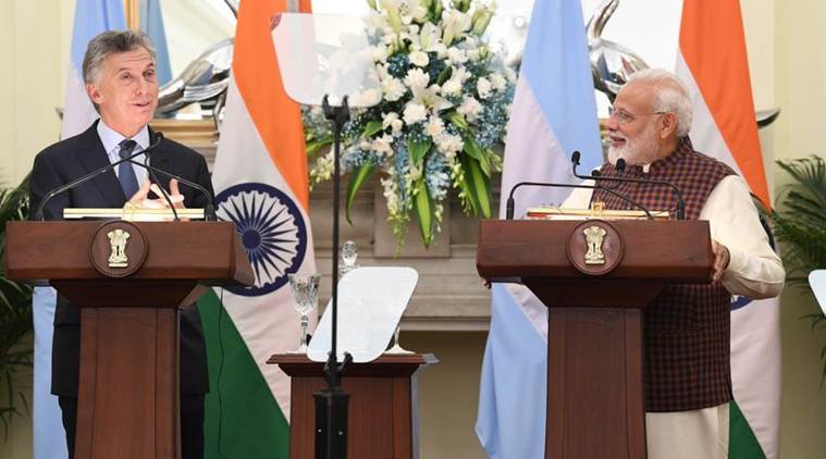 Prime Minister Narendra Modi held talks with Argentina President Mauricio Macri on Monday. (Twitter/@PIB_India)