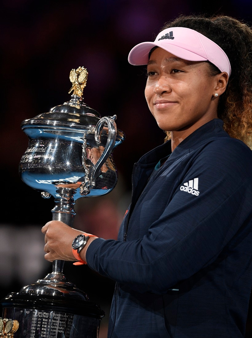 Japan's Naomi Osaka posing with her trophy after defeating Petra Kvitova of the Czech Republic in the women's singles final at the Australian Open tennis championships in Melbourne, Australia.