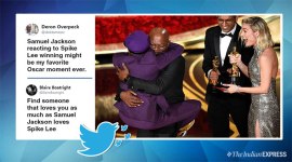 oscars, oscars 2019, 91 academy awards, spike lee, spike lee oscars, samuel jackson spike lee oscars, spike lee oscar celebration, entertainment news, oscars news, viral news, indian express