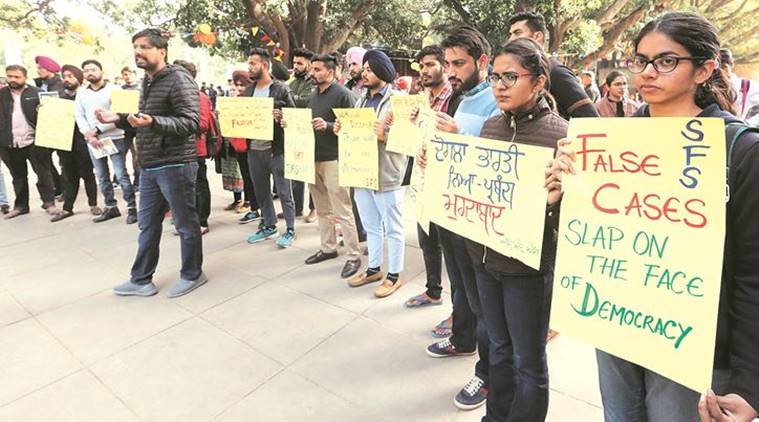 Students protest at PU over life term to three Sikh youths