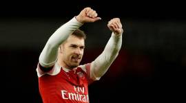 Arsenal's Aaron Ramsey celebrates after the match against Fulham