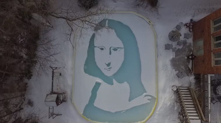 mona lisa, snow mona lisa, mona lisa created on ice rink, canada man snow mona lisa, viral videos, indian express