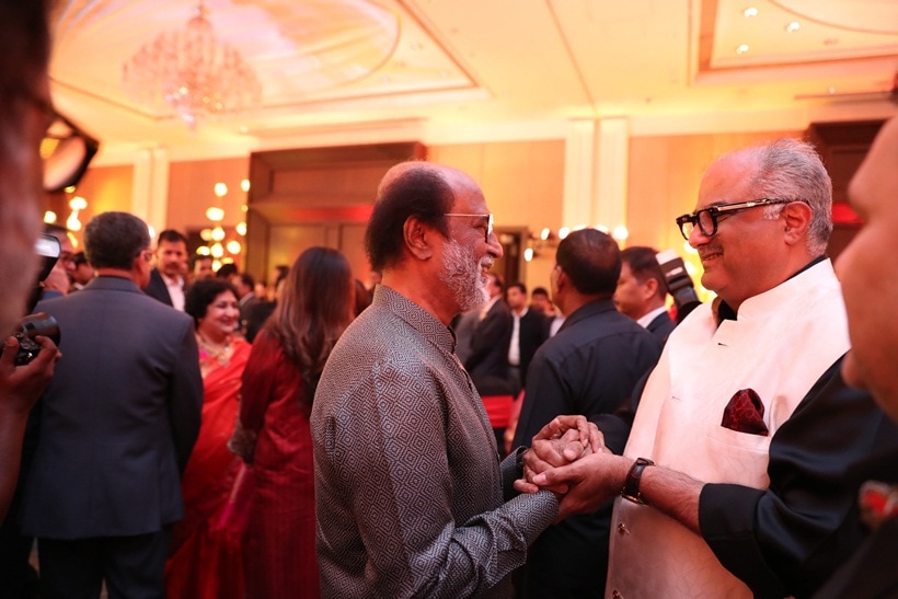 Rajinikanth with Boney Kapoor at Soundarya Rajnikanth and Vishagan Vanangamudi reception