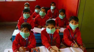 At a classroom in Ajmer Wednesday. Among states, Rajasthan has had the highest number of swine flu cases this year. (PTI
