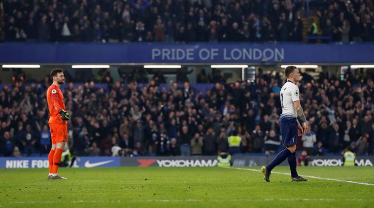 Tottenham's Kieran Trippier looks dejected with Hugo Lloris after scoring an own goal and the second for Chelsea