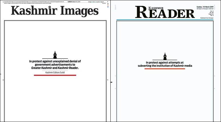 Kashmir newspapers publish blank front pages to protest govt’s decision to stop ads to two dailies
