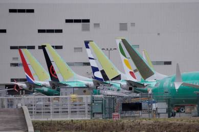 The tails of Boeing 737 MAX aircraft