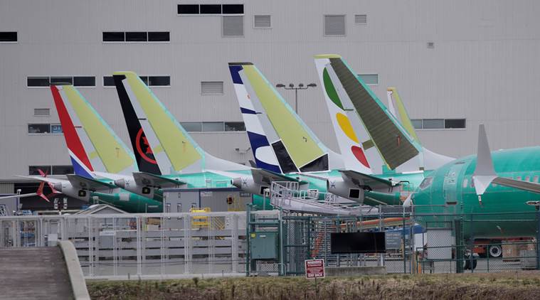 The tails of Boeing 737 MAX aircraft