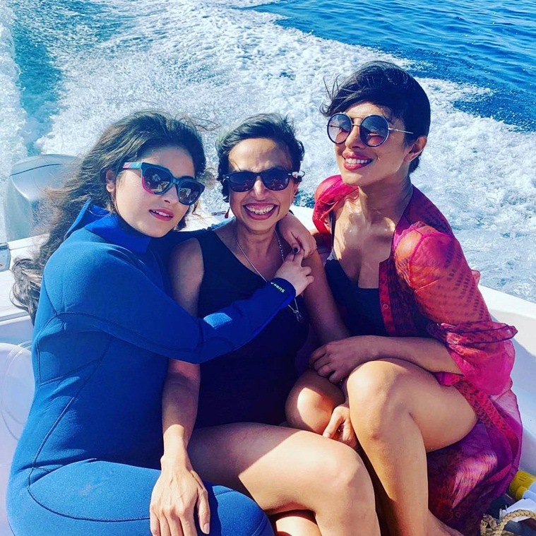 Zaira Wasim and Priyanka Chopra pose with The Sky Is Pink director Shonali Bose