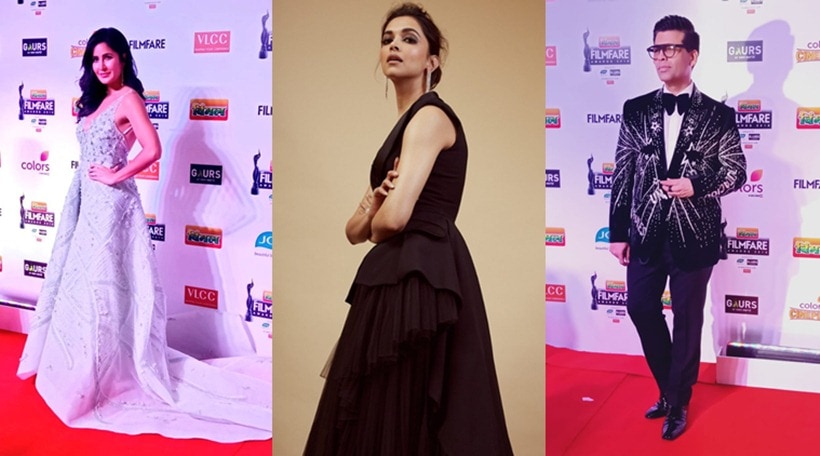 katrina kaif, deepika padukone and karan johar at filmfare award 2019