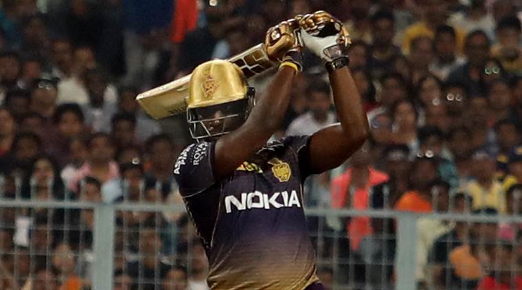 Andre Russell smashed four fours and four sixes. (Source: Express Photo by Partha Paul)