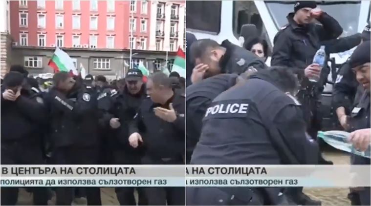 bulgaria police, bulgaria protest, police pepper spray themselves, viral videos, funny videos, epic fail videos, police fail videos, work fail videos, indian express