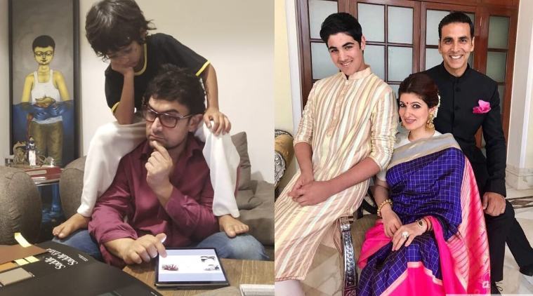 Aamir Khan with son Azad, Akshay Kumar and Twinkle Khanna with son Aarvav