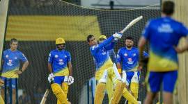 Chennai Super Kings players MS Dhoni, Suresh Raina and Ambati Rayudu ahead of Indian Premier League T20-2019 cricket tournament at MAC stadium, in Chennai