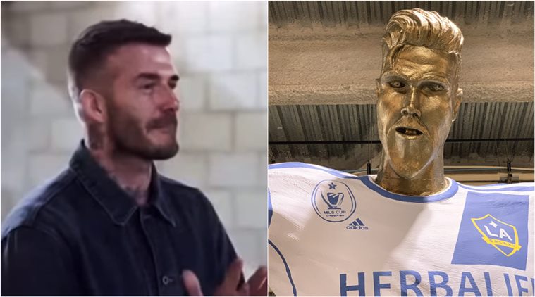 James Corden Pranks David Beckham With A Horrendous Fake Statue Of Him Trending News The Indian Express