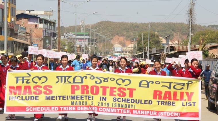 Thousands of people took to the streets to demand the immediate inclusion of the Meitei community in the ST list on Sunday.