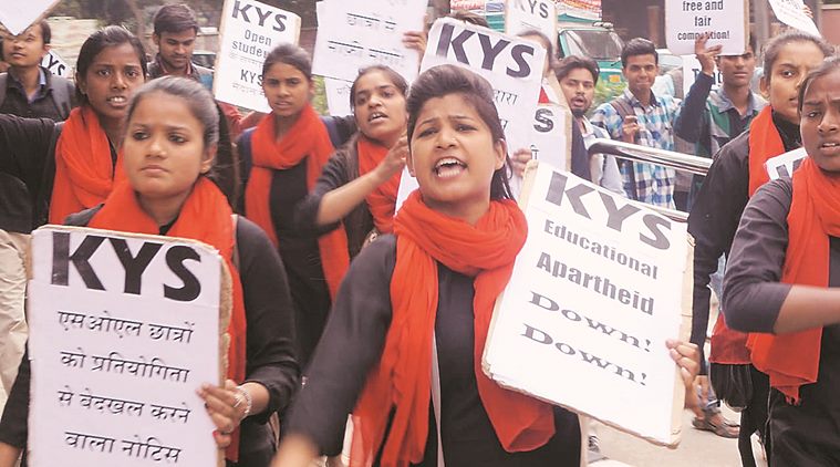 At a protest by Krantikari Yuva Sangathan, Monday