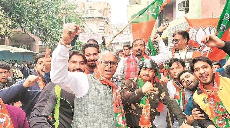 Delhi BJP chief Manoj Tiwari flagged off the ‘Sankalp bike rally’ from northeast Delhi’s Ghonda on Saturday. (Express photo)