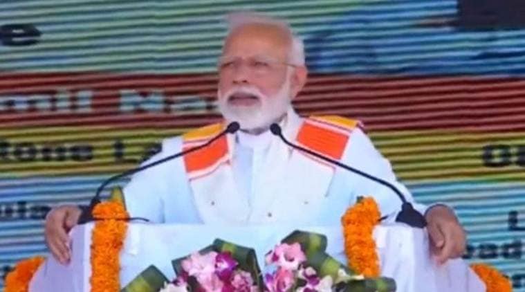 Prime Minister Narendra Modi addresses the rally in Kanyakumari on Friday. (Twitter/@BJPLive)