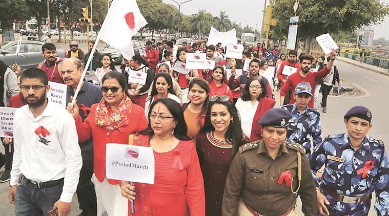 Student volunteers hold march to spread awareness about menstrual cycles and sanitary napkins