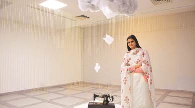 sewing machine, rajinder kaur, chandigarh, punjab lalit kala akademi, art, exhibition, stitch in time, printmaking, indian express news