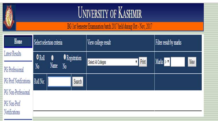 Kashmir University UG result 2017 declared How to download