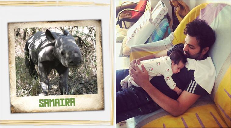 rohit sharma, rohit sharma daughter name, rohit sharma baby samaira, rhino named after rohit sharma daughter, rhino conservation, black rhino conservation, cricket news, good news, indian express