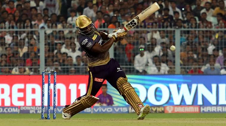 Andre Russell smashed 49 runs in 19 balls. (Express Photo by Partha Paul)