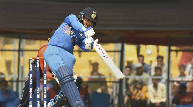 Smriti Mandhana plays a shot during the third T20 International Women's Cricket match against England, at ACA cricket stadium in Guwahati