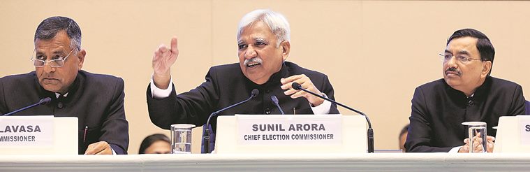 Image result for EC sunil arora announced schedule of 17th Lok Sabha Elections 2019