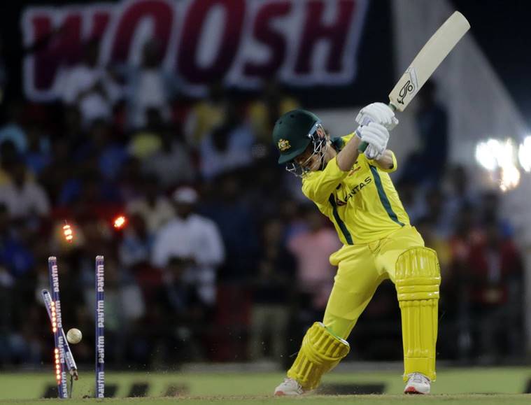 Australia's Adam Zampa is bowled by Vijay Shankar during the second one-day international cricket match between India and Australia in Nagpur, India
