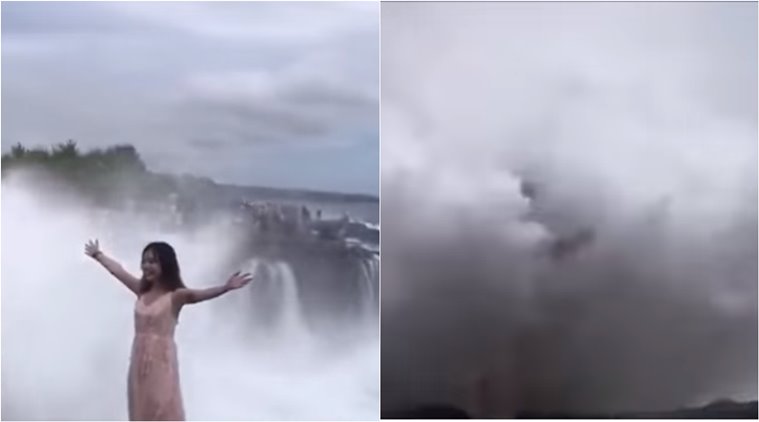 Watch Woman Almost Gets Swept Away While Posing For Photo By The Sea Trending News The