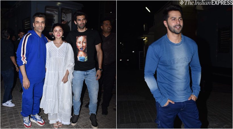alia bhatt, aditya roy kapur and karan johar at kalank screening